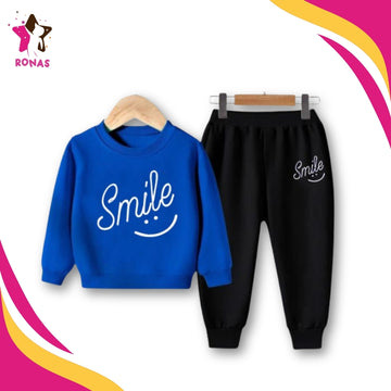 Smile Printed Sweatshirt & Trouser Set - Blue