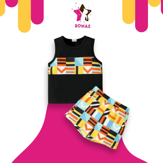 Colorful Geometry Print Tank Top & Shorts Set