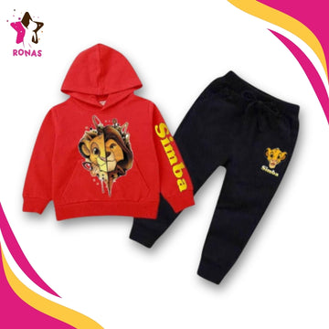 Lion Simba Hoodie With Trouser - Red