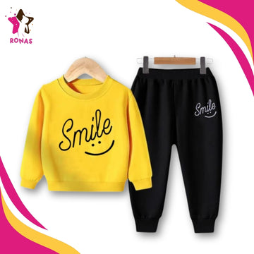 Smile Printed Sweatshirt & Trouser Set - Yellow