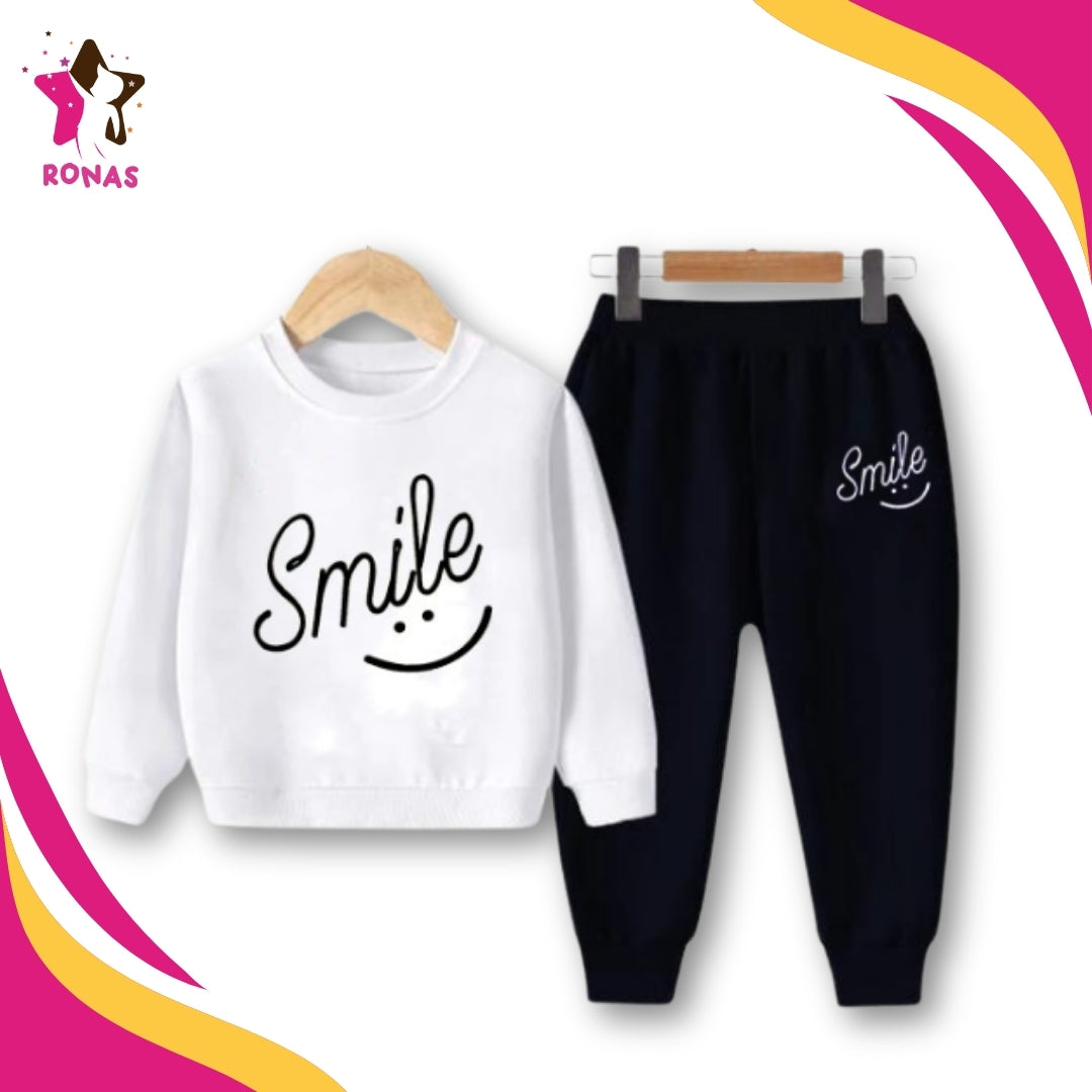 Smile Printed Sweatshirt & Trouser Set - White