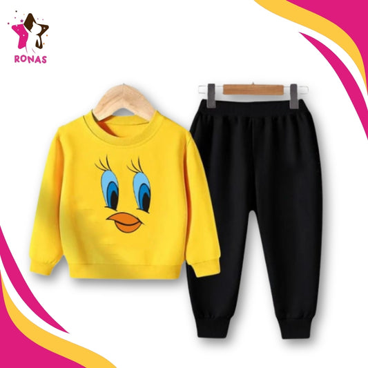 Tweety Face Printed Sweatshirt Set - Yellow