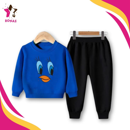 Tweety Face Printed Sweatshirt Set - Blue