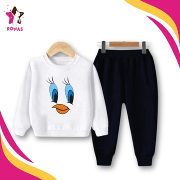 Tweety Face Printed Sweatshirt Set - White