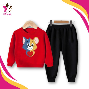 Tom and Jerry Printed Sweatshirt Set - Red