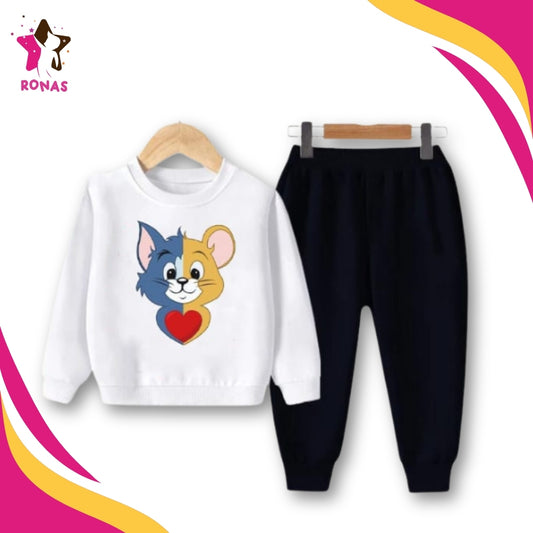 Tom and Jerry Printed Sweatshirt Set - White