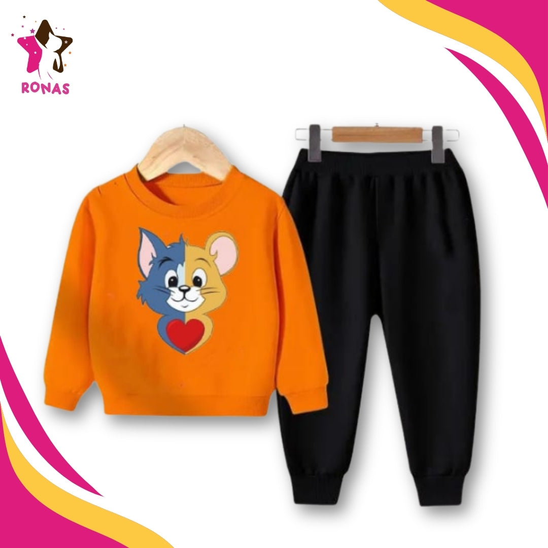 Tom and Jerry Printed Sweatshirt Set - Orange