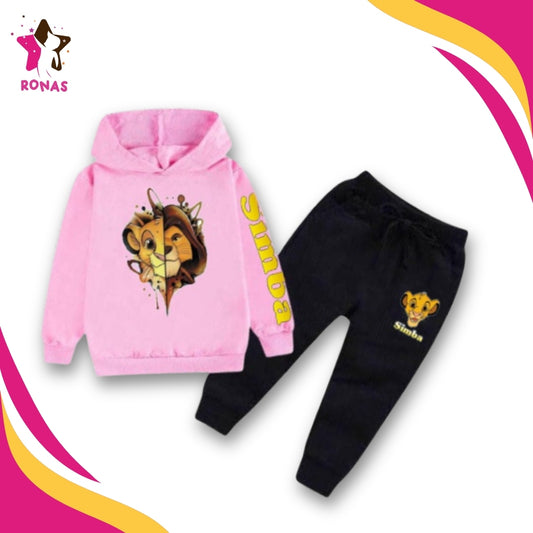 Lion Simba Hoodie With Trouser - Pink