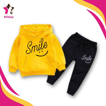 Smile Printed Hoodie & Trouser Set - Yellow